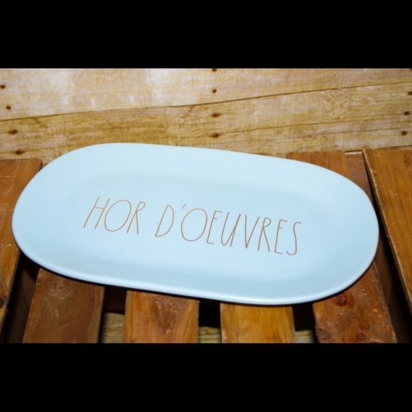 Rae Dunn HOR D'OEUVRES blue/gold serving platter - Picture 12 of 16